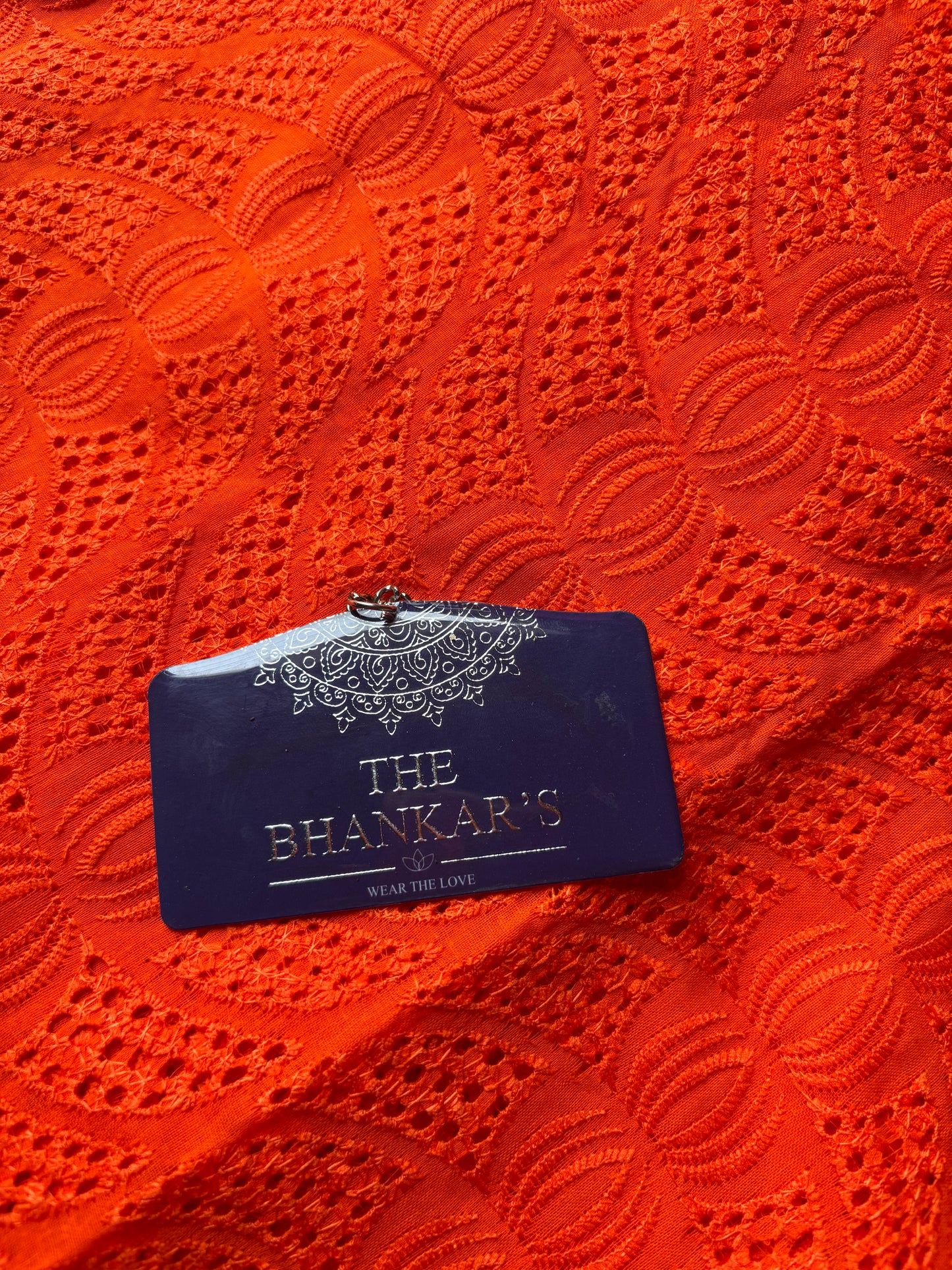 Orange Colour Hokba Embroidery Fabric Soft and Smooth touch 2.5 mtrs cut
