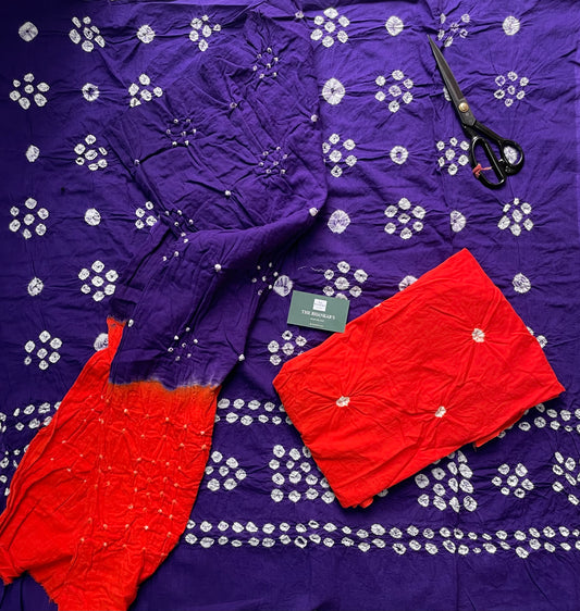 BANDHANI COTTON SUIT SET WITH MULMUL DUPATTA