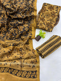 Premium Handblock Print Pure Chanderi Silk Unstitched Suit Set – Handwoven Zari Border | The Bhankar’s
