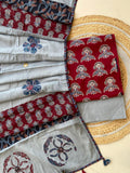 Ajrakh Dupatta suit With hand applique mirror work Ajarakh print Suit pcs with patch work and mirror work dupatta