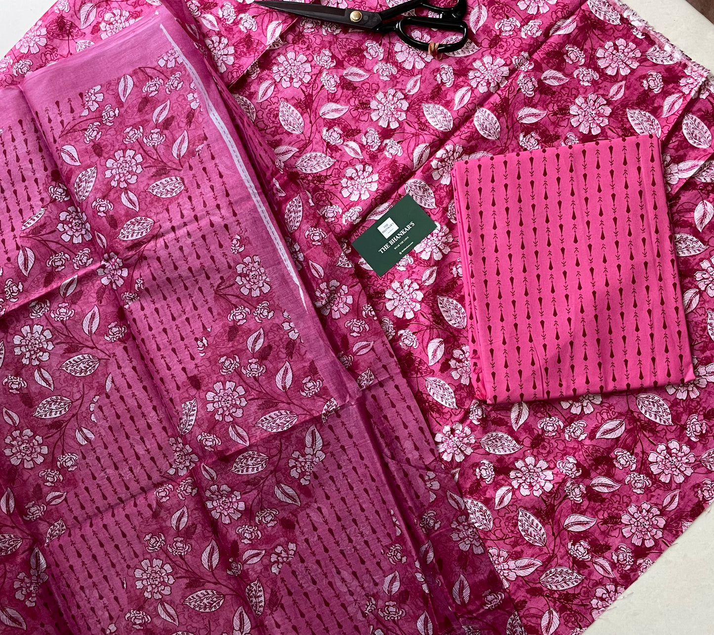 Pink Floral Beautiful Handblock Printed Cotton Suit With Mulmul Cotton Dupatta