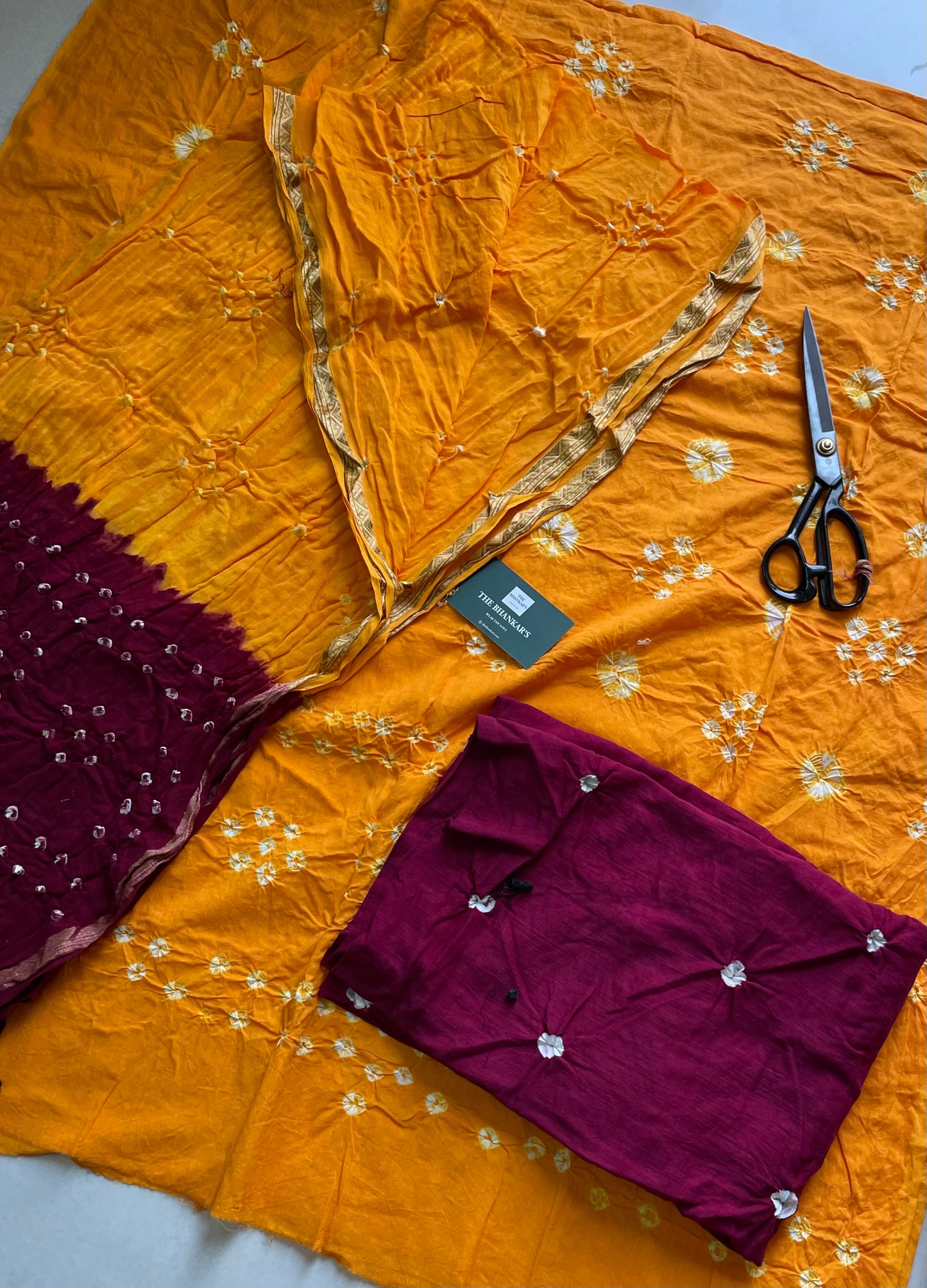 BANDHANI COTTON SUIT SET WITH MULMUL DUPATTA