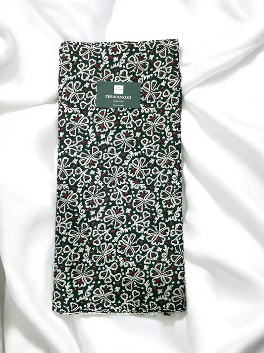 Green Floral Print Top and Bottom Cotton Fabric Combo Set 2.5 Mtr Top and 2.5 mtr Bottom