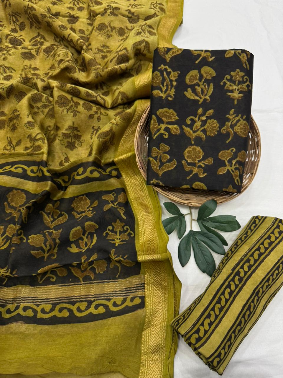 Premium Maheshwari Silk Unstitched Suit with Santoon Bottom – Festive Ready