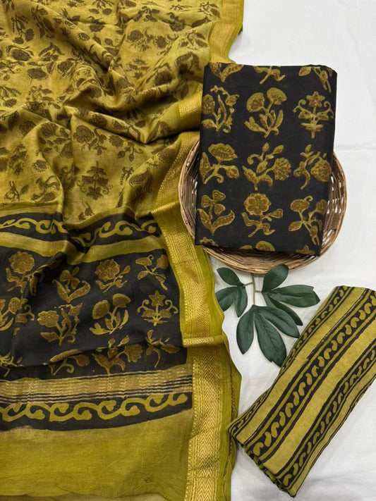 Premium Maheshwari Silk Unstitched Suit with Santoon Bottom – Festive Ready