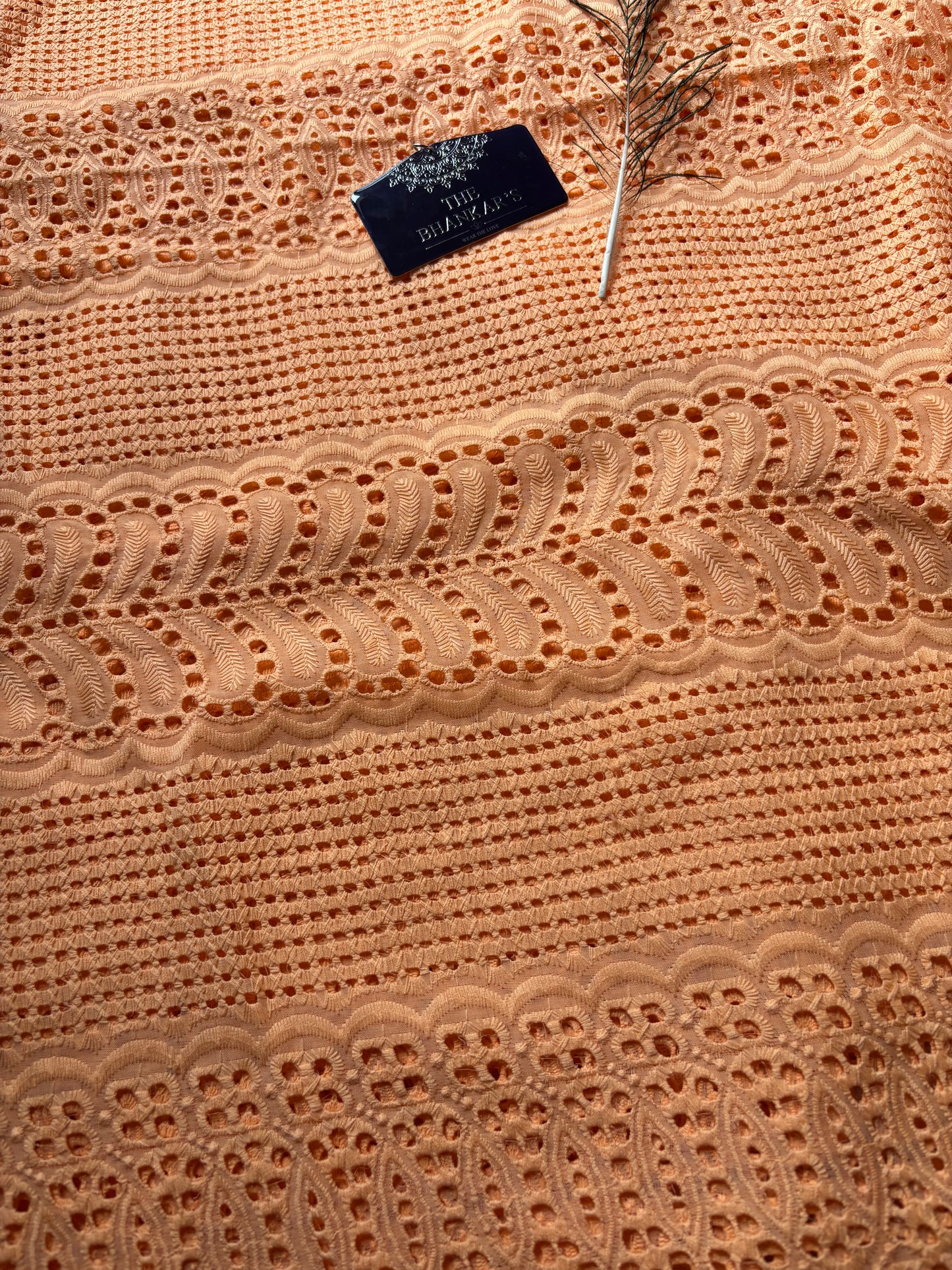 Peach Colour Hokba Embroidery Fabric Soft and Smooth touch 2.5 mtrs cut