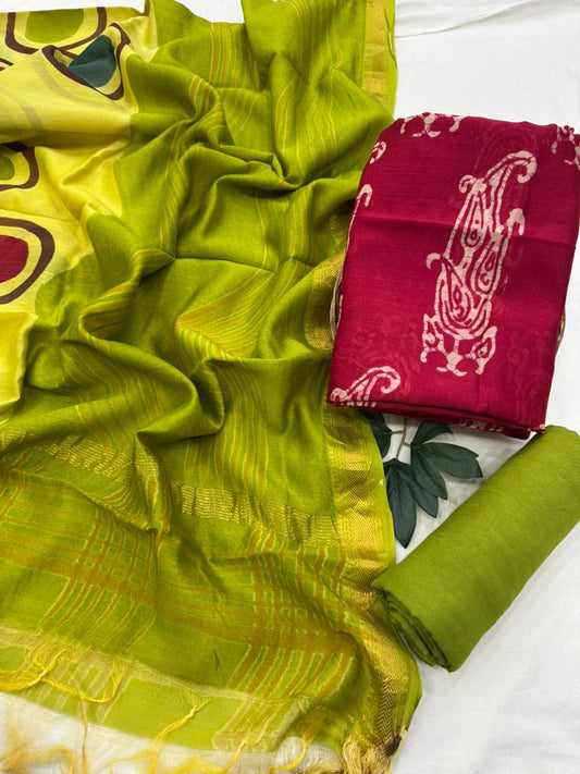 Batik Premium Maheshwari Silk Unstitched Suit with Santoon Bottom – Festive Ready