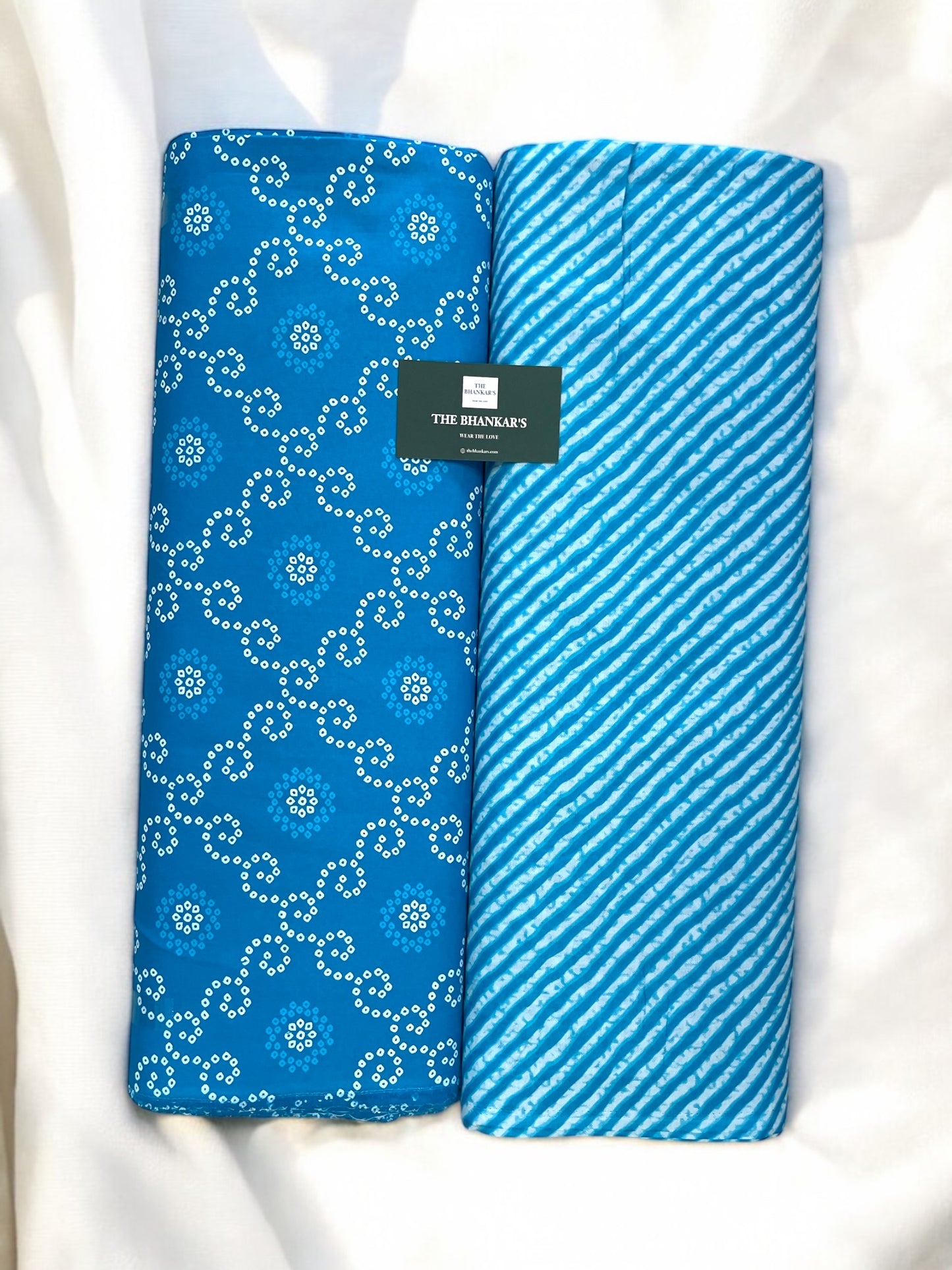 Turquoise Bandhej lahariya Bottom Print Top and Bottom Cotton Combo Set 2.5 Mtr Each