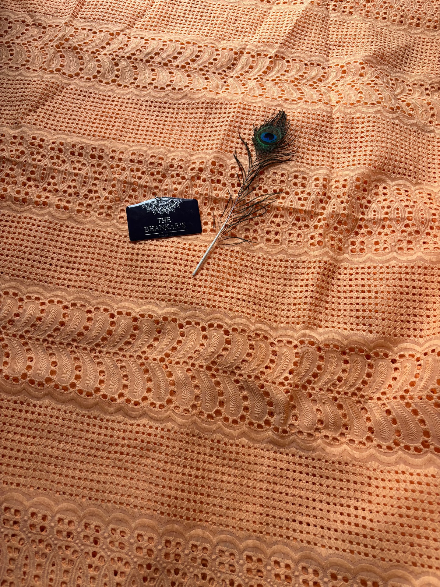 Peach Colour Hokba Embroidery Fabric Soft and Smooth touch 2.5 mtrs cut