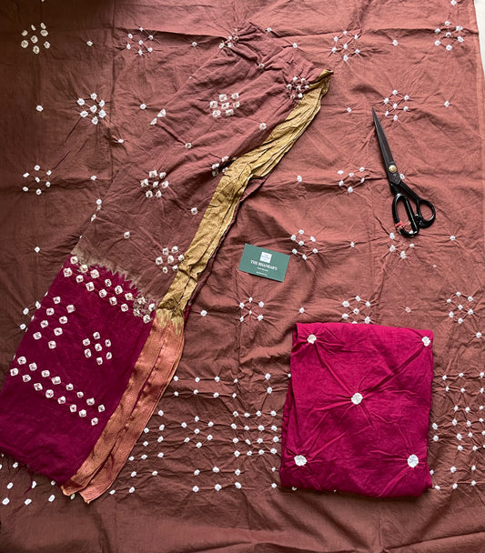 BANDHANI COTTON SUIT SET WITH MULMUL DUPATTA