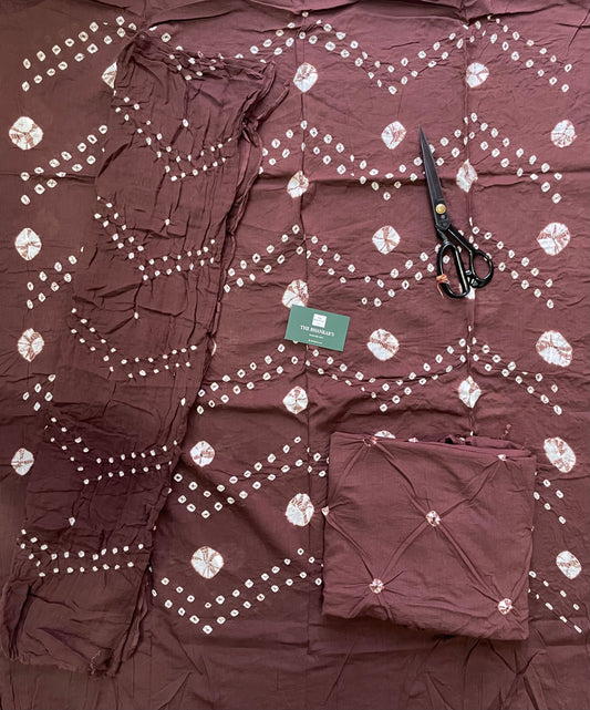 BANDHANI COTTON SUIT SET WITH MULMUL DUPATTA