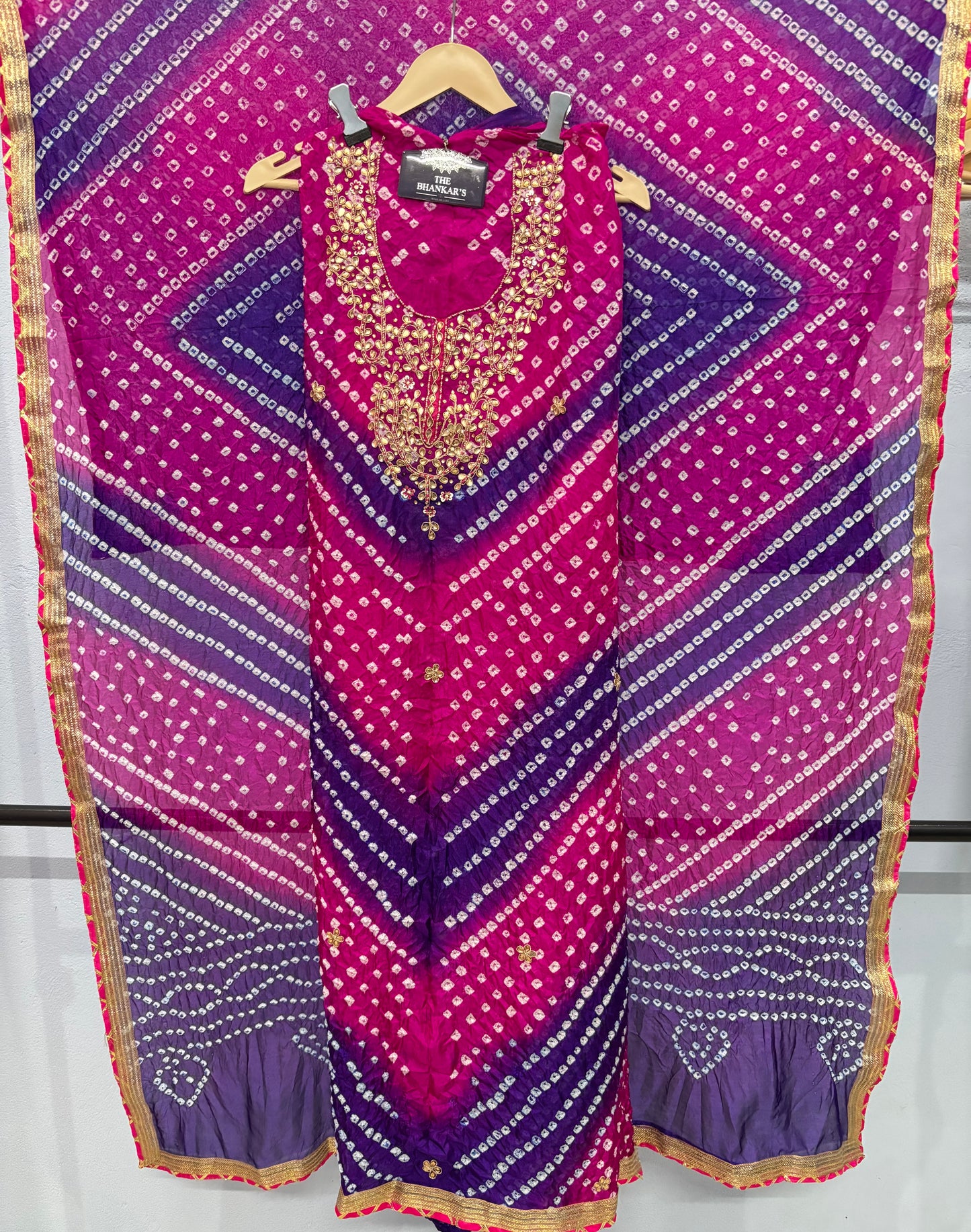 BANDHANI HEAVY SILK FABRIC SUITS WITH BEAUTIFUL HAND GOTAPATTI WORK DUPATTA DOUBLE SHADED