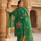 Green Hand Painted Cotton Suit With Hand Painted Chiffon Dupatta