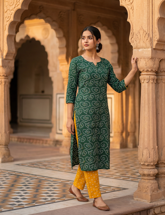 Green Yellow Combination Print Top and Bottom Cotton Combo Set