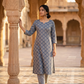 Grey Colour Floral Print Top and Bottom Cotton Fabric Combo Set 2.5 Mtr Top and 2.5 mtr Bottom
