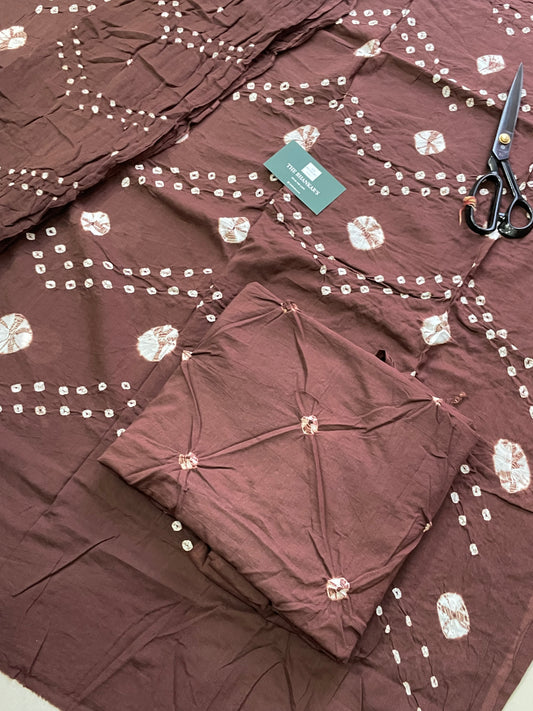 BANDHANI COTTON SUIT SET WITH MULMUL DUPATTA