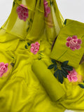 Neon Hand Painted Cotton Suit With Hand Painted Chiffon Dupatta