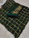 GREEN BANDHANI GHARCHOLE CHECKS PURE GAJJI SILK FABRIC SUITS WITH HEAVY ZARI RICH HAND PALLU DUPATTA