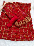 RED BANDHANI GHARCHOLE CHECKS PURE GAJJI SILK FABRIC SUITS WITH HEAVY ZARI RICH HAND PALLU DUPATTA