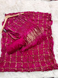 PINK/RANI BANDHANI GHARCHOLA CHECKS PURE GAJJI SILK FABRIC SUITS WITH HEAVY ZARI RICH HAND PALLU DUPATTA