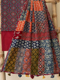 Ajrakh Dupatta suit With hand applique mirror work Ajarakh print Suit pcs with patch work and mirror work dupatta