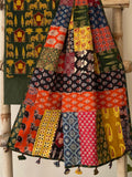 Ajrakh Dupatta suit With hand applique mirror work Ajarakh print Suit pcs with patch work and mirror work dupatta