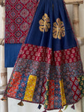 Ajrakh Dupatta suit With hand applique mirror work Ajarakh print Suit pcs with patch work and mirror work dupatta