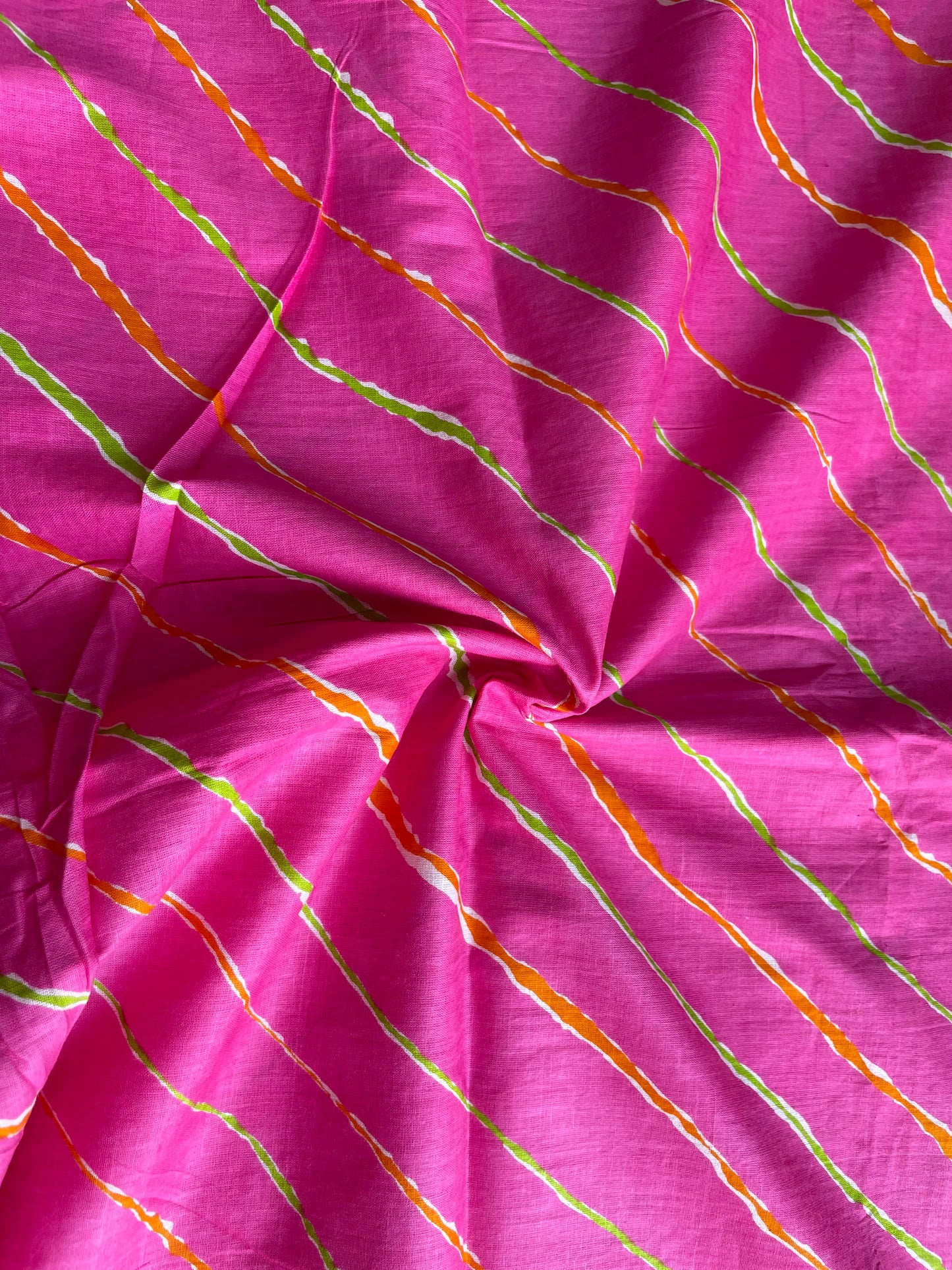 Light Pink Multicoloured Lahariya Print Cotton Fabric