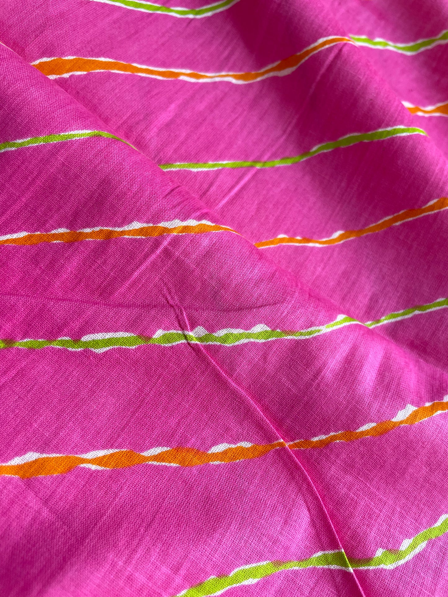 Light Pink Multicoloured Lahariya Print Cotton Fabric