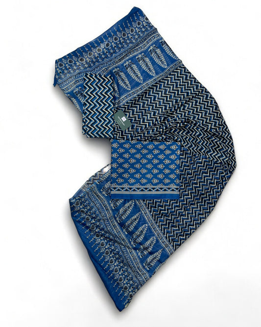 Hand Block Printed Cotton Suit With Mulmul Cotton Dupatta