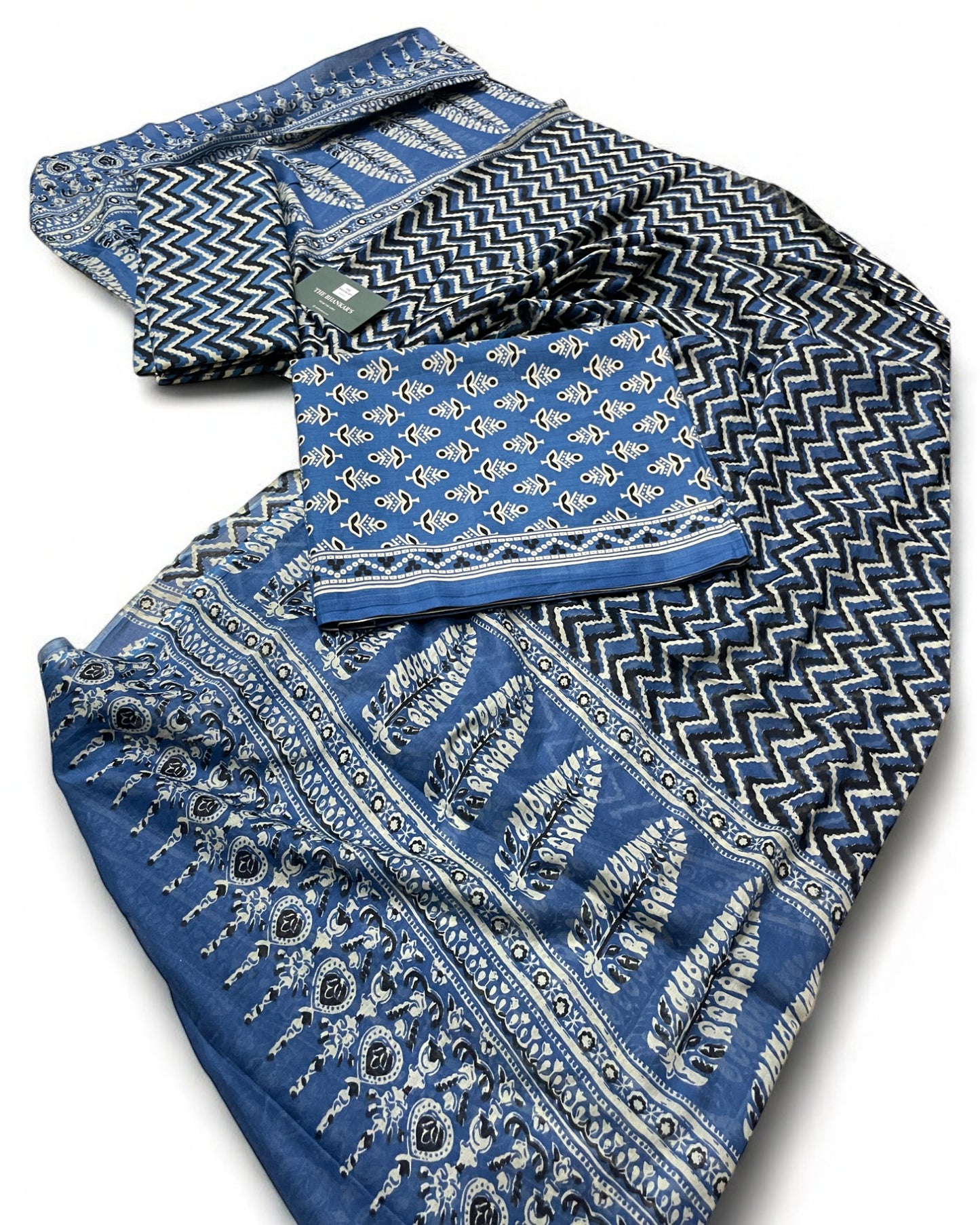 Hand Block Printed Cotton Suit With Mulmul Cotton Dupatta