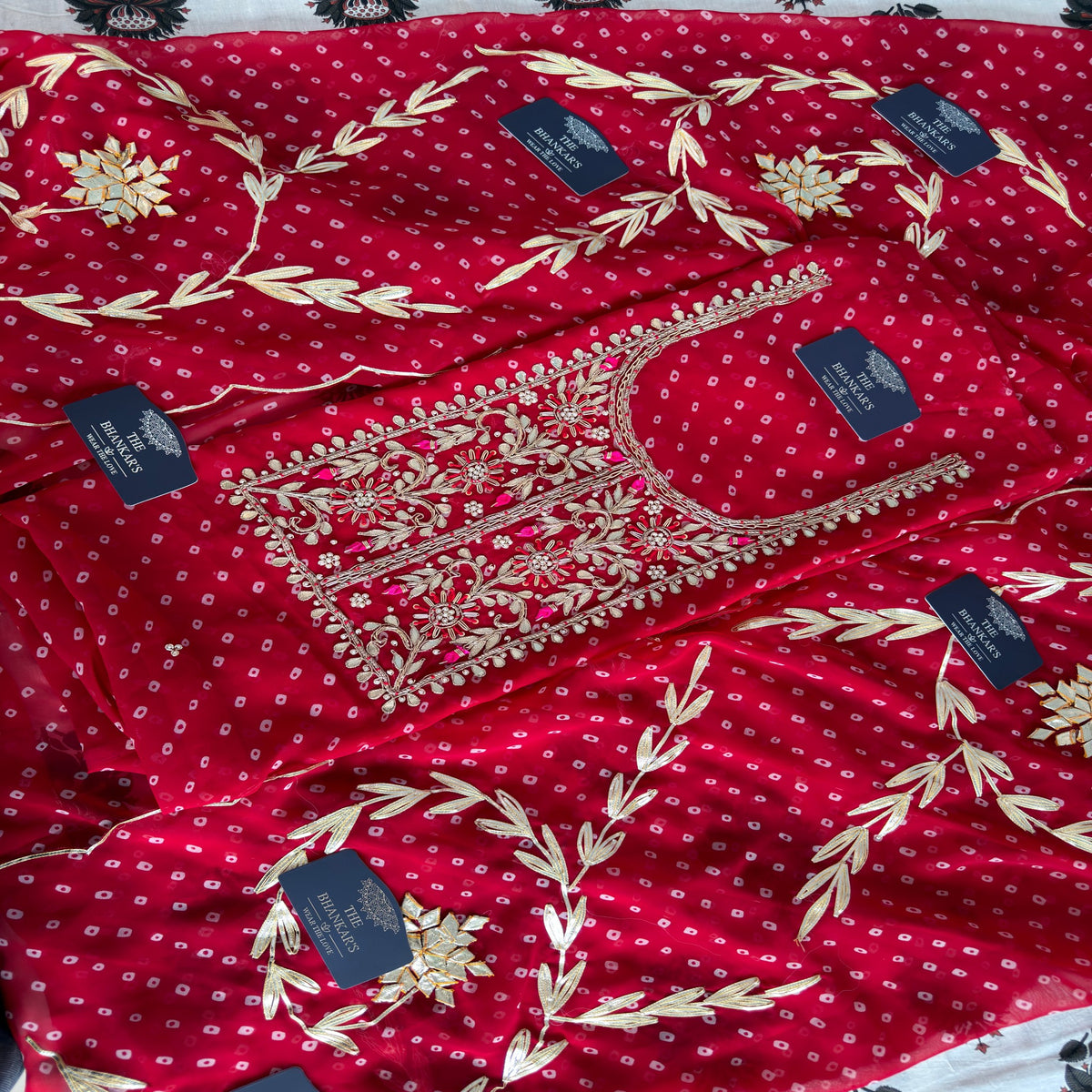 Wedding & Karwa Chouth Special Red Bandhani Georgette Suit with Heavy Hand Embroidery zardozi work | THE BHANKAR'S
