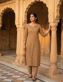 Musturd Colour Floral Print Top and Bottom Cotton Fabric Combo Set