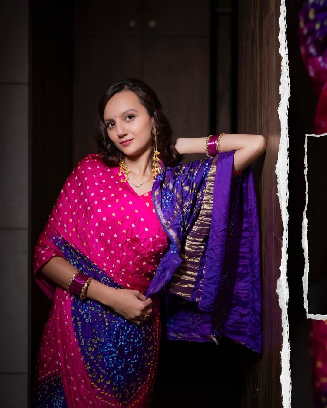 Pink & Royal Blue Pure Gaji Silk Bandhani Ghatchola Saree with Heavy Designer Pallu