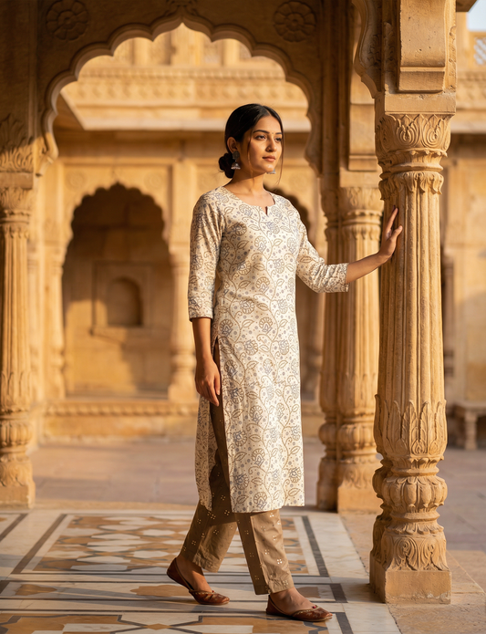 Off White Bandhani Print Top and Bottom Cotton Combo Set Fabric