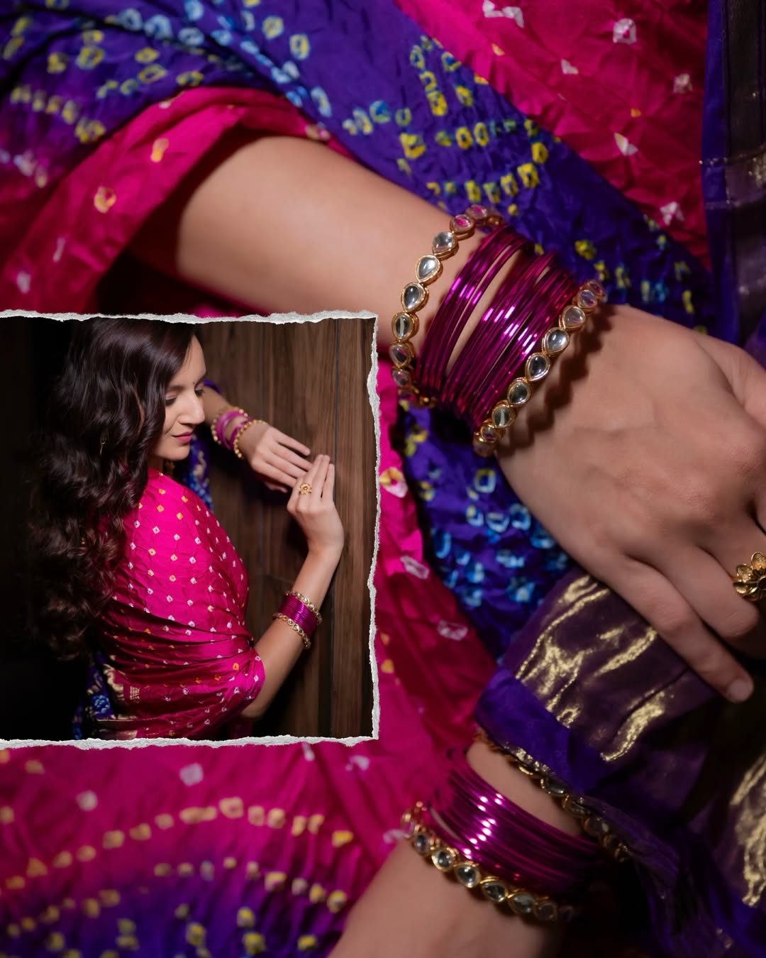 Pink & Royal Blue Pure Gaji Silk Bandhani Ghatchola Saree with Heavy Designer Pallu
