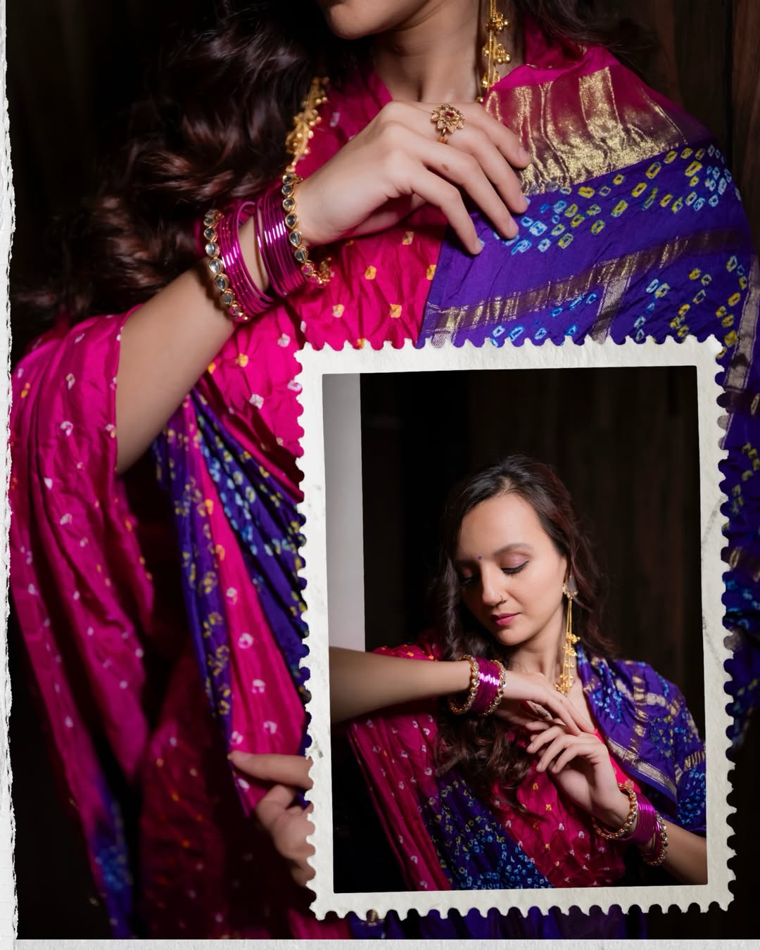 Pink & Royal Blue Pure Gaji Silk Bandhani Ghatchola Saree with Heavy Designer Pallu