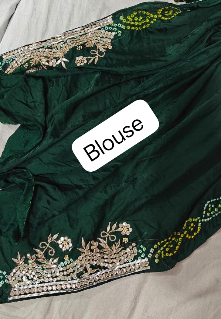 Bottle Green Pure Gaji Silk Bandhani Ghatchola Saree with Heavy Gotapatti Work