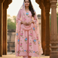 Peach Colour Hand Painted Cotton Suit With Hand Painted Chiffon Dupatta