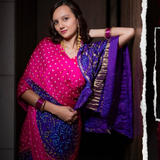 Pink & Royal Blue Pure Gaji Silk Bandhani Ghatchola Saree with Heavy Designer Pallu