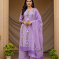 Purple Colour Hand Painted Cotton Suit With Hand Painted Chiffon Dupatta
