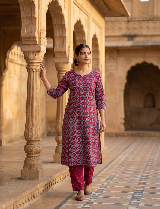 Red Maroon Top and Bottom Cotton Combo Set 2.5 Mtr Top 2.5 Mtr Bottom