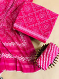 Hand Block Printed Cotton Suit With Mulmul Cotton Dupatta