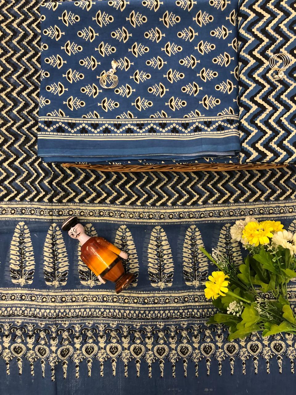 Hand Block Printed Cotton Suit With Mulmul Cotton Dupatta