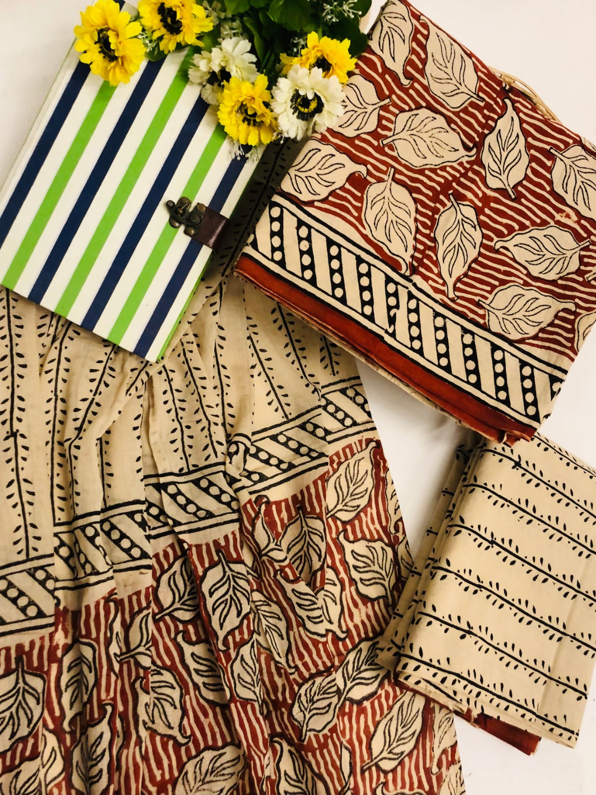 Hand Block Printed Cotton Suit With Mulmul Cotton Dupatta