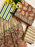 Hand Block Printed Cotton Suit With Mulmul Cotton Dupatta