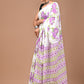 Purple Floral Handblock Printed Cotton Mulmul Saree with Blouse Piece