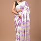 Purple Floral Handblock Printed Cotton Mulmul Saree with Blouse Piece