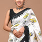 Car Print Handblock Printed Cotton Mulmul Saree with Blouse Piece
