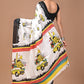Car Print Handblock Printed Cotton Mulmul Saree with Blouse Piece